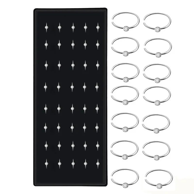 Piercing Plateado Aro Con Circón X 1 Caja