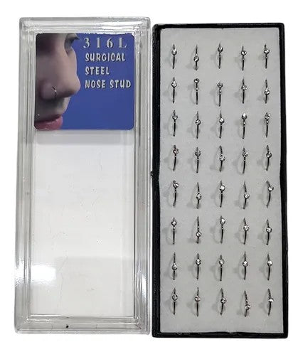 Piercing Plateado Aro Con Circón X 1 Caja