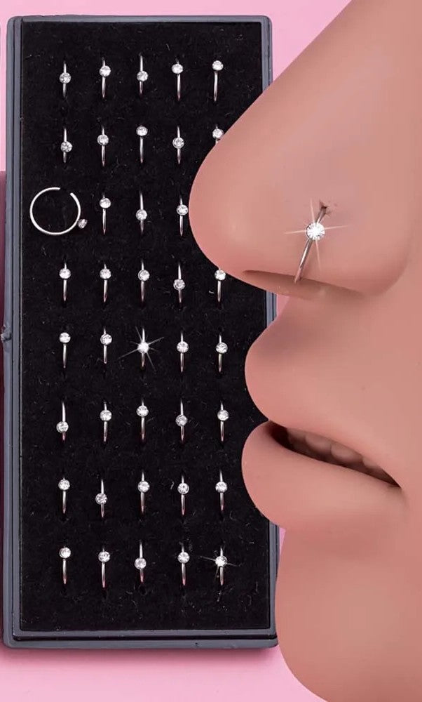 Piercing Plateado Aro Con Circón X 1 Caja