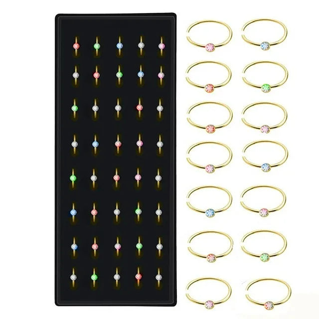 Pircing Dorado Aro Con Circón X 1 Caja (40 Unid)